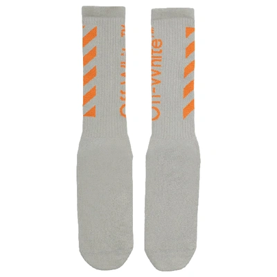 Pre-owned Off-white Diag Mid Socks Light Grey/orange