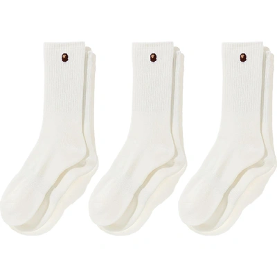 Pre-owned Bape Ape Head One Point Socks (3pack) White