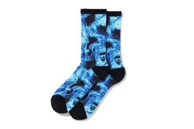 Pre-owned Bape  Flame Socks Blue