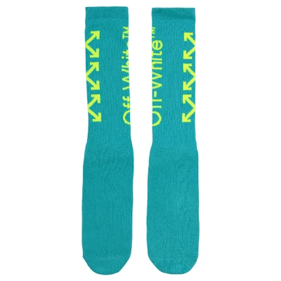 Pre-owned Off-white  Diag Mid Socks Light Blue/fluo Yellow