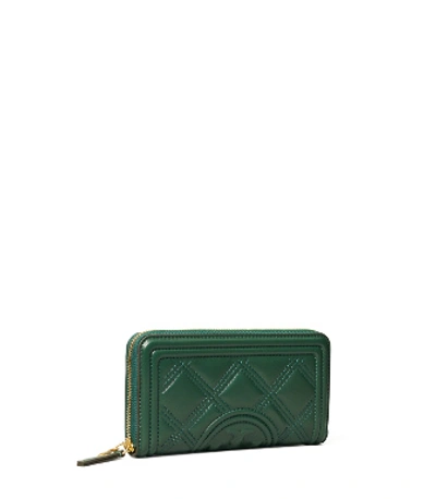 Shop Tory Burch Fleming Soft Zip Continental Wallet In Pine Tree