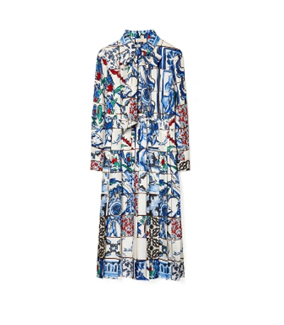 Shop Tory Burch Silk Bow Dress In Tile Mosaic