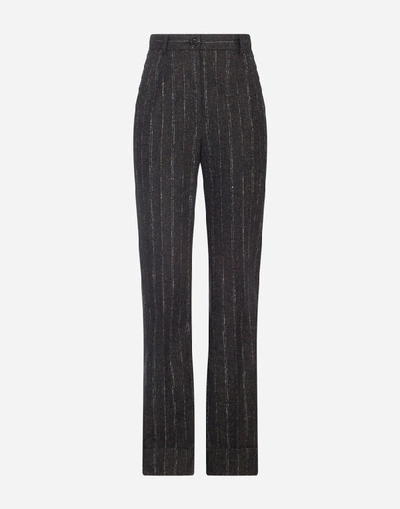 Shop Dolce & Gabbana Flared Pants In Pinstripe Wool