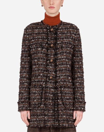 Shop Dolce & Gabbana Short Jacket In Tweed With Horn Buttons