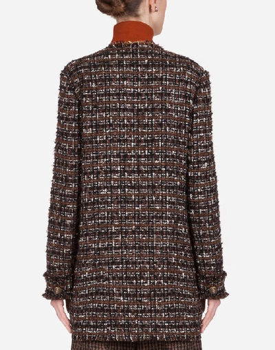 Shop Dolce & Gabbana Short Jacket In Tweed With Horn Buttons