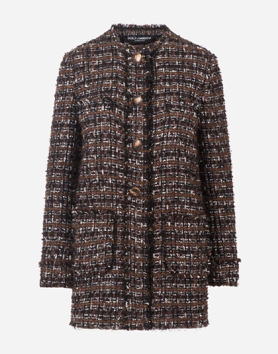 Shop Dolce & Gabbana Short Jacket In Tweed With Horn Buttons
