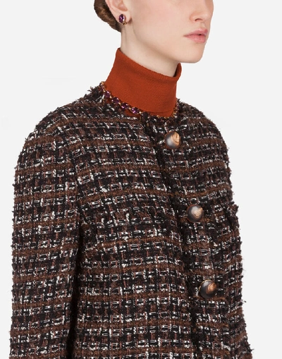 Shop Dolce & Gabbana Short Jacket In Tweed With Horn Buttons