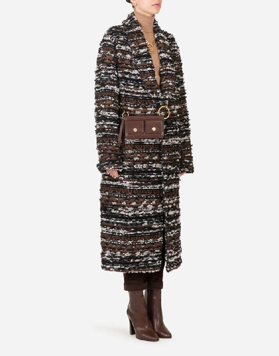 Shop Dolce & Gabbana Robe-style Jacket In Tweed With Belt