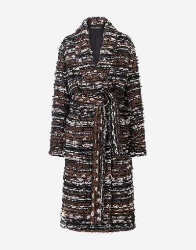 Shop Dolce & Gabbana Robe-style Jacket In Tweed With Belt