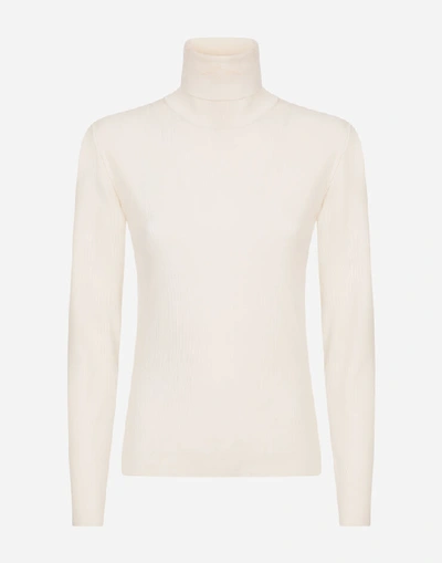 Shop Dolce & Gabbana High Neck Sweater In Ribbed Wool In White