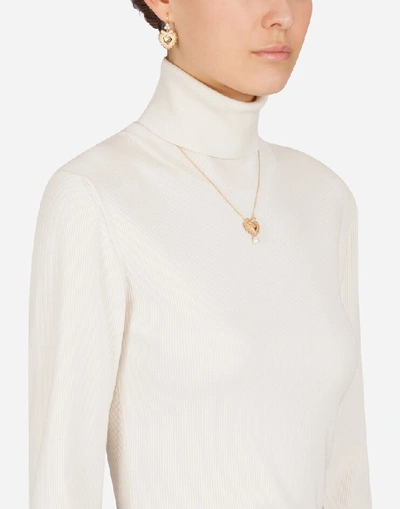 Shop Dolce & Gabbana High Neck Sweater In Ribbed Wool In White