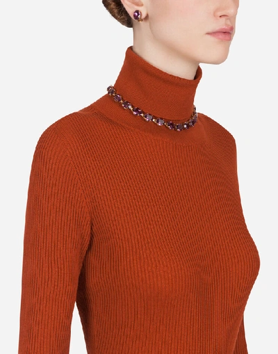 Shop Dolce & Gabbana High Neck Sweater In Ribbed Wool