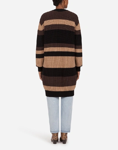 Shop Dolce & Gabbana Cashmere Cardigan In Striped Fisherman's Rib Stitch In Multicolor