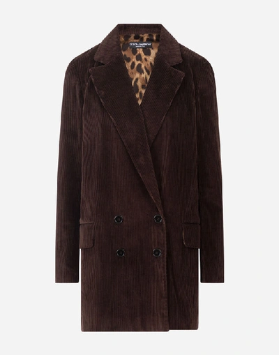 Shop Dolce & Gabbana Masculine Double-breasted Corduroy Jacket In Brown