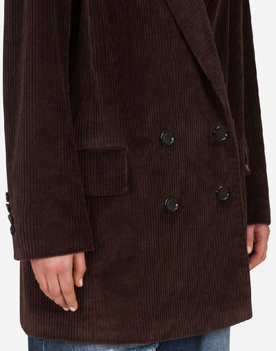 Shop Dolce & Gabbana Masculine Double-breasted Corduroy Jacket In Brown