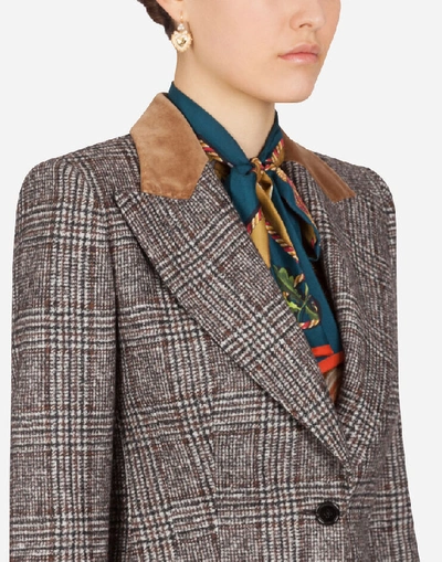Shop Dolce & Gabbana Single-breasted Jacket In Glen Plaid With Velvet Collar In Multicolor