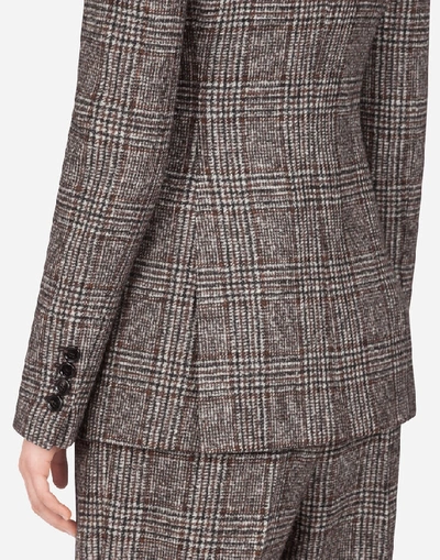 Shop Dolce & Gabbana Single-breasted Jacket In Glen Plaid With Velvet Collar In Multicolor
