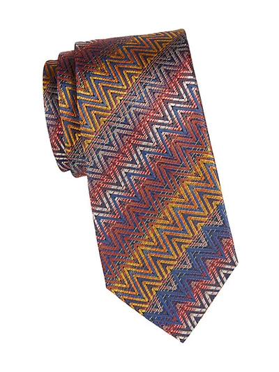 Shop Missoni Zigzag-print Silk Tie In Red Multi