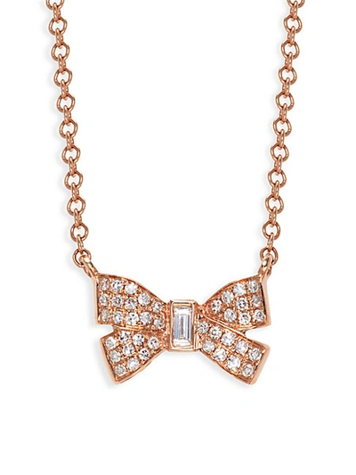 Shop Saks Fifth Avenue 14k Rose Gold & Diamond Bow Pendant Necklace