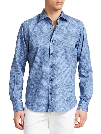 Shop Saks Fifth Avenue Collection Dot Cotton Sport Shirt In Dark Blue