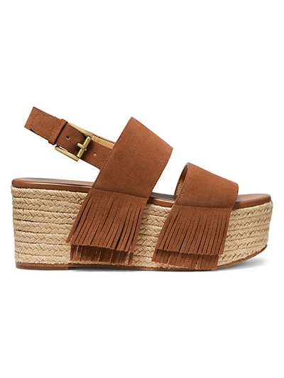 Shop Michael Michael Kors Hana Fringed Leather Platform Sandals In Luggage