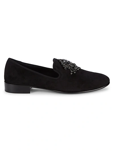 Shop Giuseppe Zanotti Embellished Suede Loafers In Nero