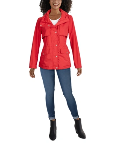 Shop Cole Haan Packable Hooded Anorak Raincoat In Red