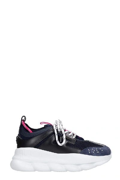 Shop Versace Chain Reaction Sneakers In Blue Synthetic Fibers