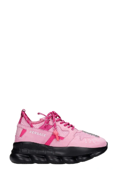 Shop Versace Chain Reaction Sneakers In Rose-pink Suede And Fabric