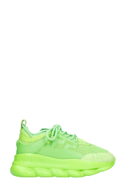 Shop Versace Chain Reaction Sneakers In Green Synthetic Fibers