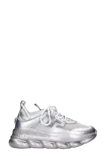 Shop Versace Chain Reaction Sneakers In Silver Synthetic Fibers