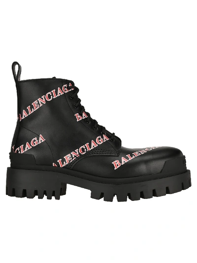 Shop Balenciaga Strike Log Print Boots In Black Red Print