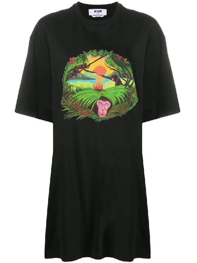 Shop Msgm Jungle-print T-shirt Dress In Black