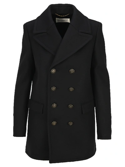 Shop Saint Laurent Double-breasted Coat In Marine