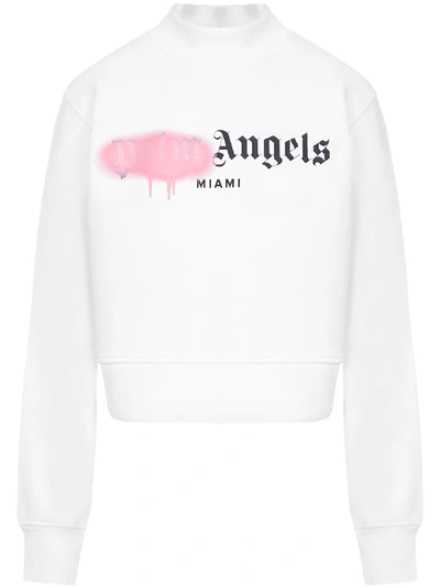 Shop Palm Angels Miami Sprayed Sweatshirt In White/pink
