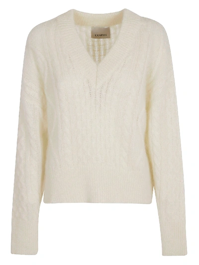 Shop Laneus V-neck Knitted Sweater In Panna