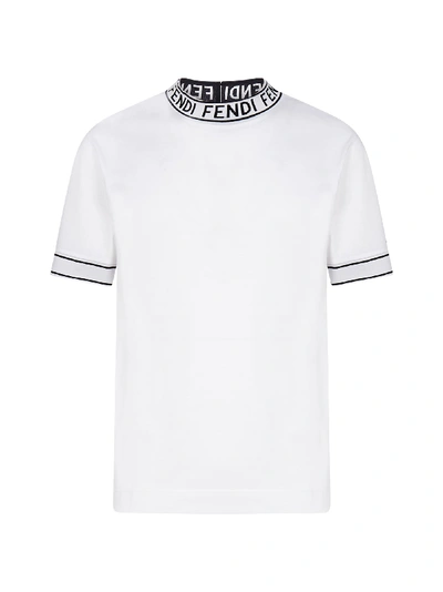 Shop Fendi Logo Oversized Cotton T-shirt In Bianco