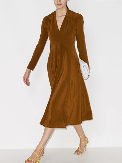 Shop Victoria Beckham Cut-out Midi Dress In Brown