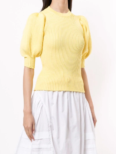 Shop Cecilie Bahnsen Ribbed Knitted Top In Yellow