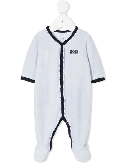 Shop Hugo Boss Embroidered Logo Romper In Blue