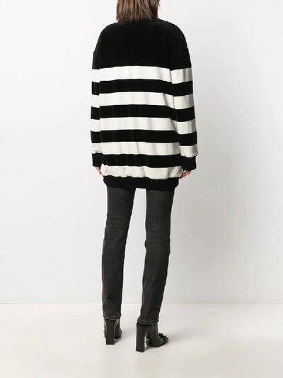 Shop Balmain Striped Knit Cardigan In Black