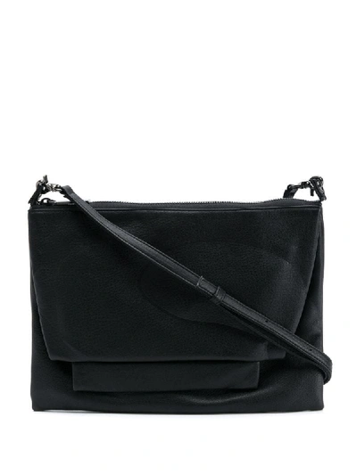 Shop Discord Yohji Yamamoto Double Flap Emboidered Shoulder Bag In Black
