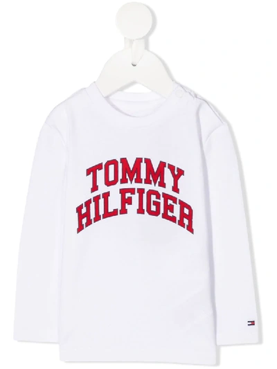 Shop Tommy Hilfiger Junior Logo-print Long Sleeved T-shirt In White