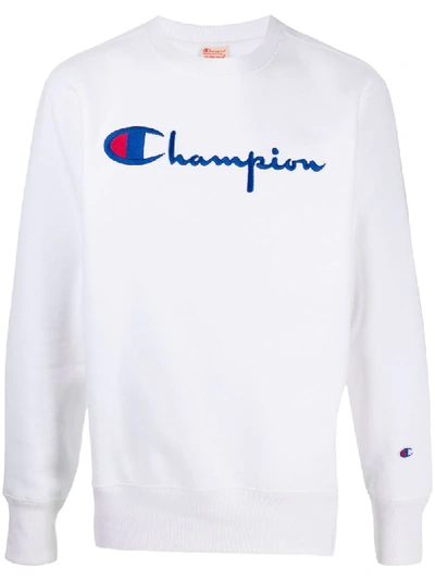 Shop Champion Embroidered Logo Sweatshirt In White