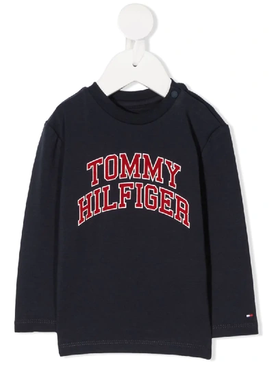 Shop Tommy Hilfiger Junior Logo-print Long Sleeved T-shirt In Blue