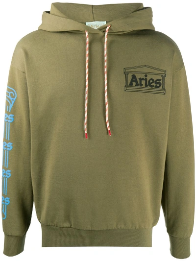 Shop Aries Hooded Logo Sweatshirt In Green