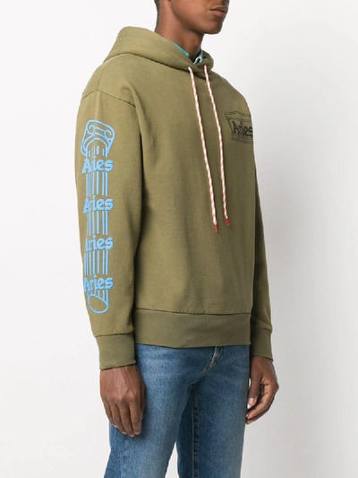 Shop Aries Hooded Logo Sweatshirt In Green