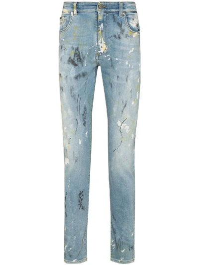 Shop Represent Paint-effect Slim-fit Jeans In Blue