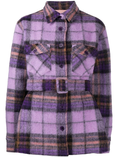 Shop Andamane Evita Belted Flannel Jacket In Purple