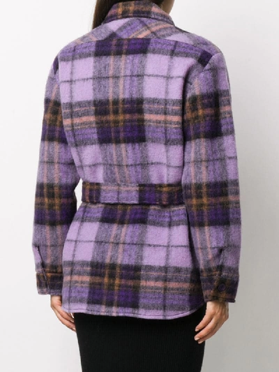 Shop Andamane Evita Belted Flannel Jacket In Purple